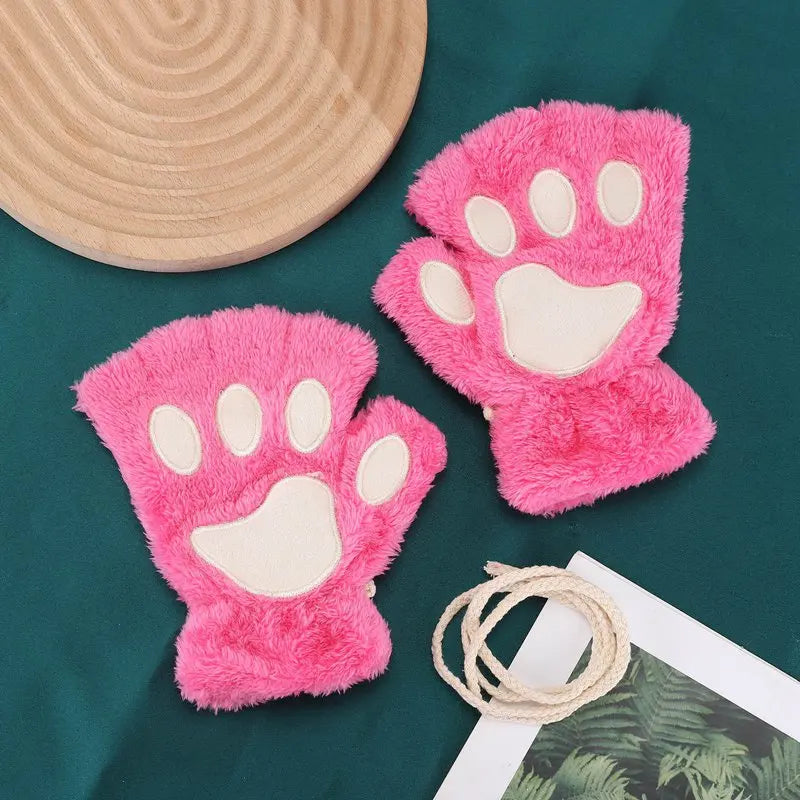 Plush Cat Paw Mittens for Girls' Gift