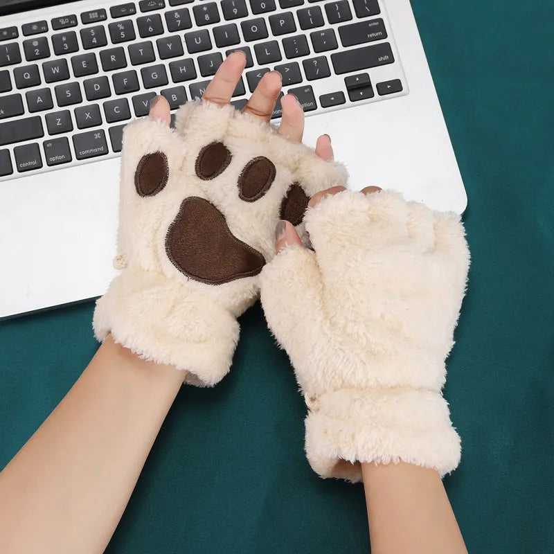 Plush Cat Paw Mittens for Girls' Gift