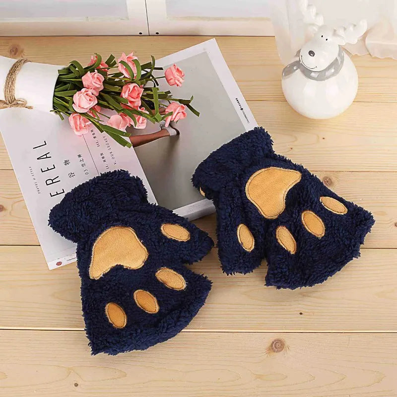 Plush Cat Paw Mittens for Girls' Gift