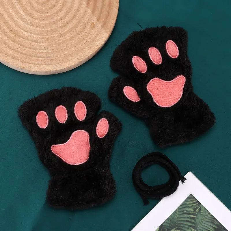 Plush Cat Paw Mittens for Girls' Gift