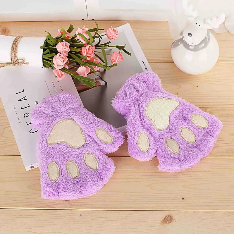 Plush Cat Paw Mittens for Girls' Gift
