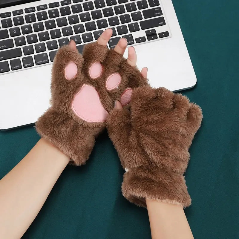 Plush Cat Paw Mittens for Girls' Gift