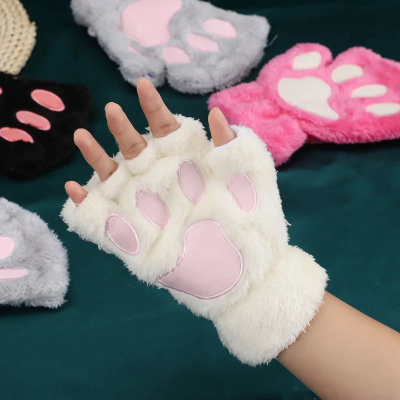 Plush Cat Paw Mittens for Girls' Gift