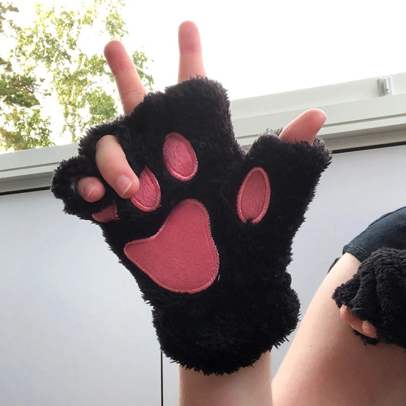 Plush Cat Paw Mittens for Girls' Gift