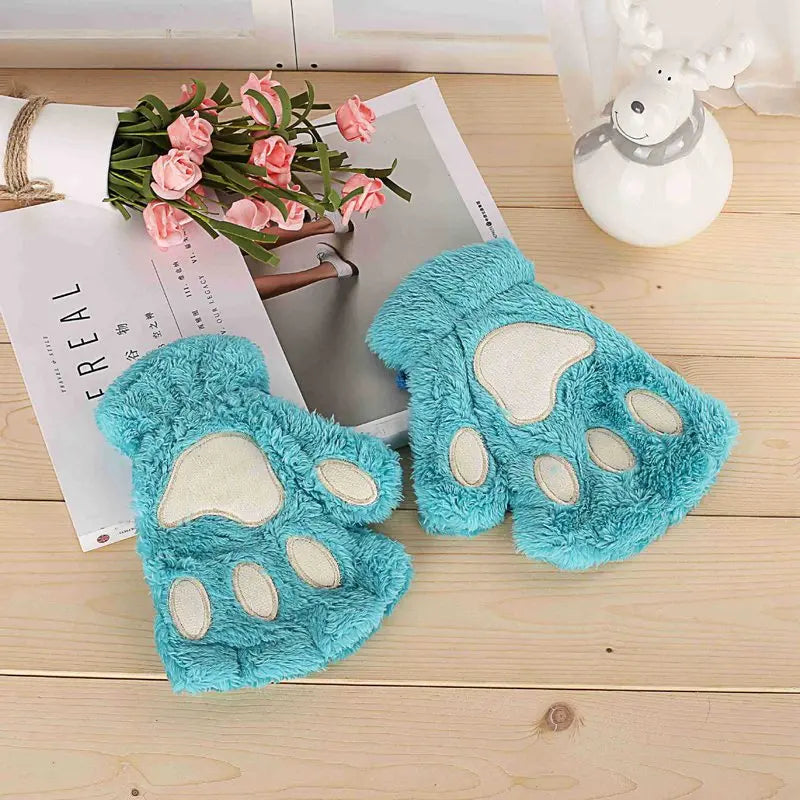 Plush Cat Paw Mittens for Girls' Gift