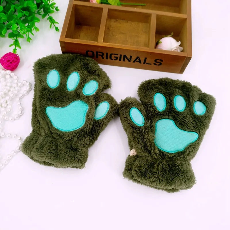 Plush Cat Paw Mittens for Girls' Gift