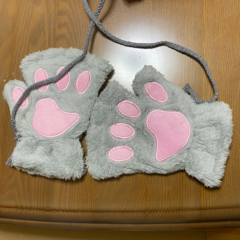 Plush Cat Paw Mittens for Girls' Gift