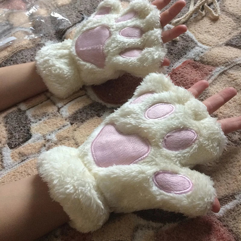 Plush Cat Paw Mittens for Girls' Gift