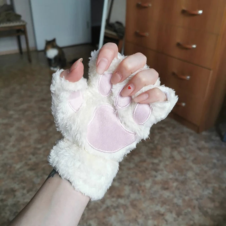 Plush Cat Paw Mittens for Girls' Gift