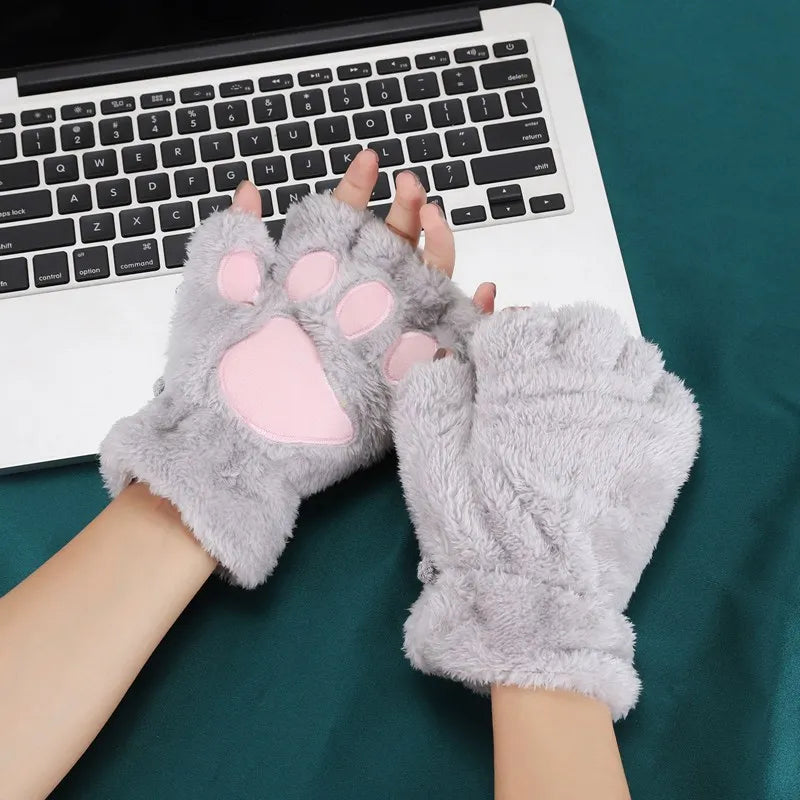 Plush Cat Paw Mittens for Girls' Gift