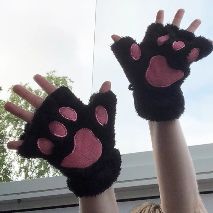 Plush Cat Paw Mittens for Girls' Gift
