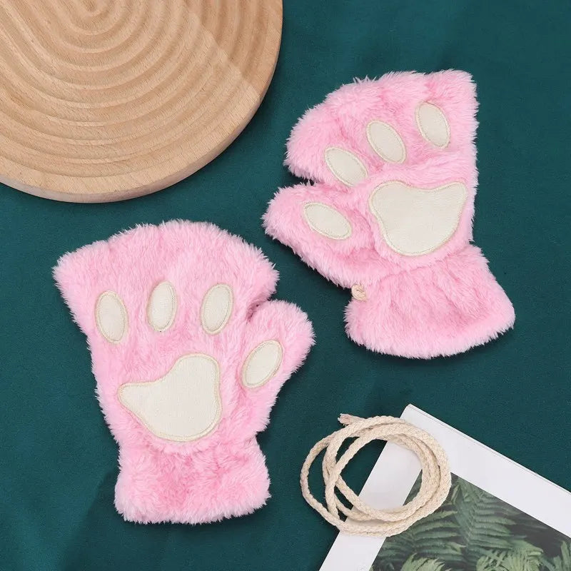 Plush Cat Paw Mittens for Girls' Gift