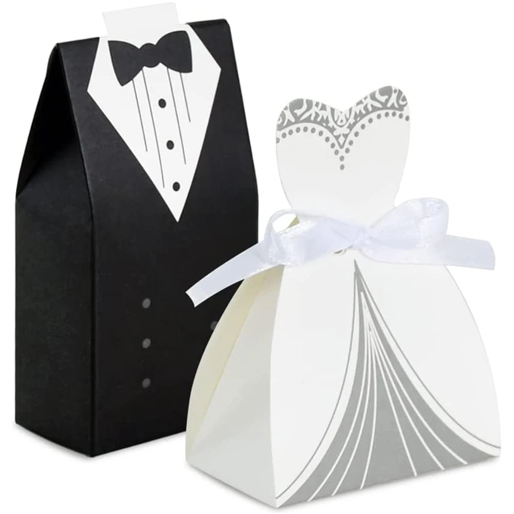50Pcs Bride And Groom Candy Boxes Wedding Favor