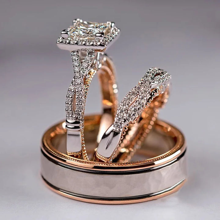 18K Rose Gold Couple Lab Diamond Ring sets Party Wedding