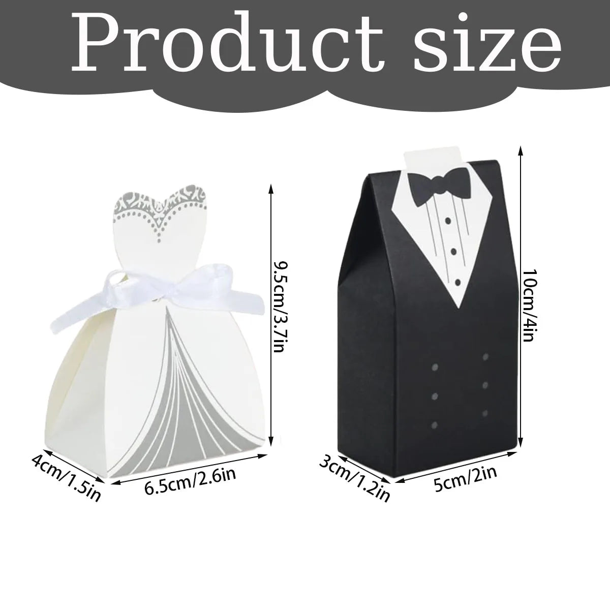 100Pcs Wedding Candy Boxes Groom Bridal Dress Shaped Gifts