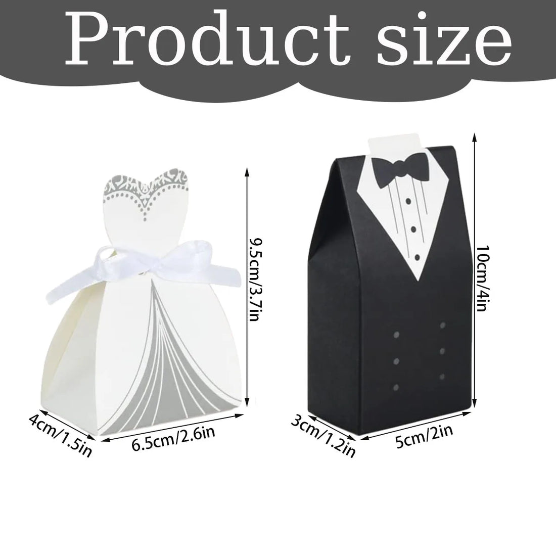 100Pcs Wedding Candy Boxes Groom Bridal Dress Shaped Gifts