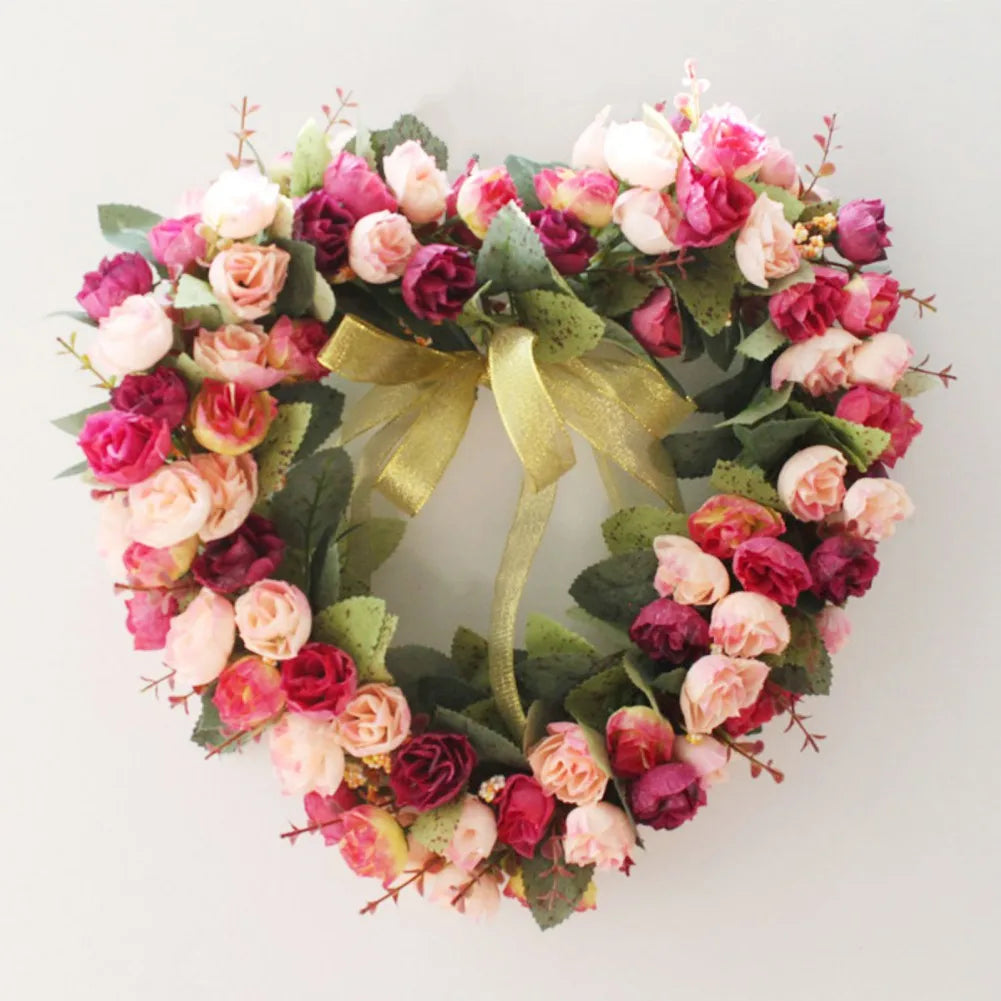 Valentines Wreath For Front Door Heart Shape Artificial Rose