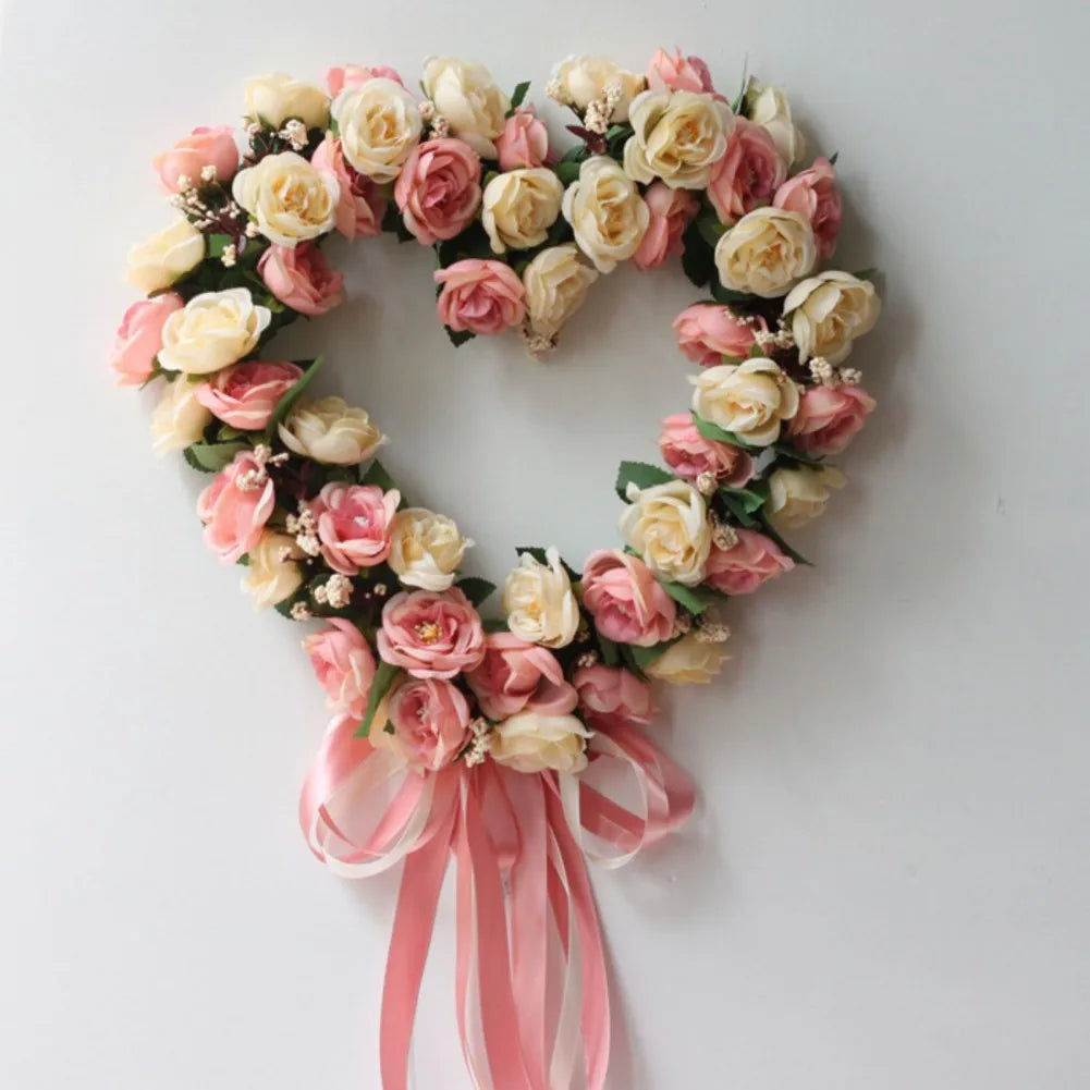 Valentines Wreath For Front Door Heart Shape Artificial Rose