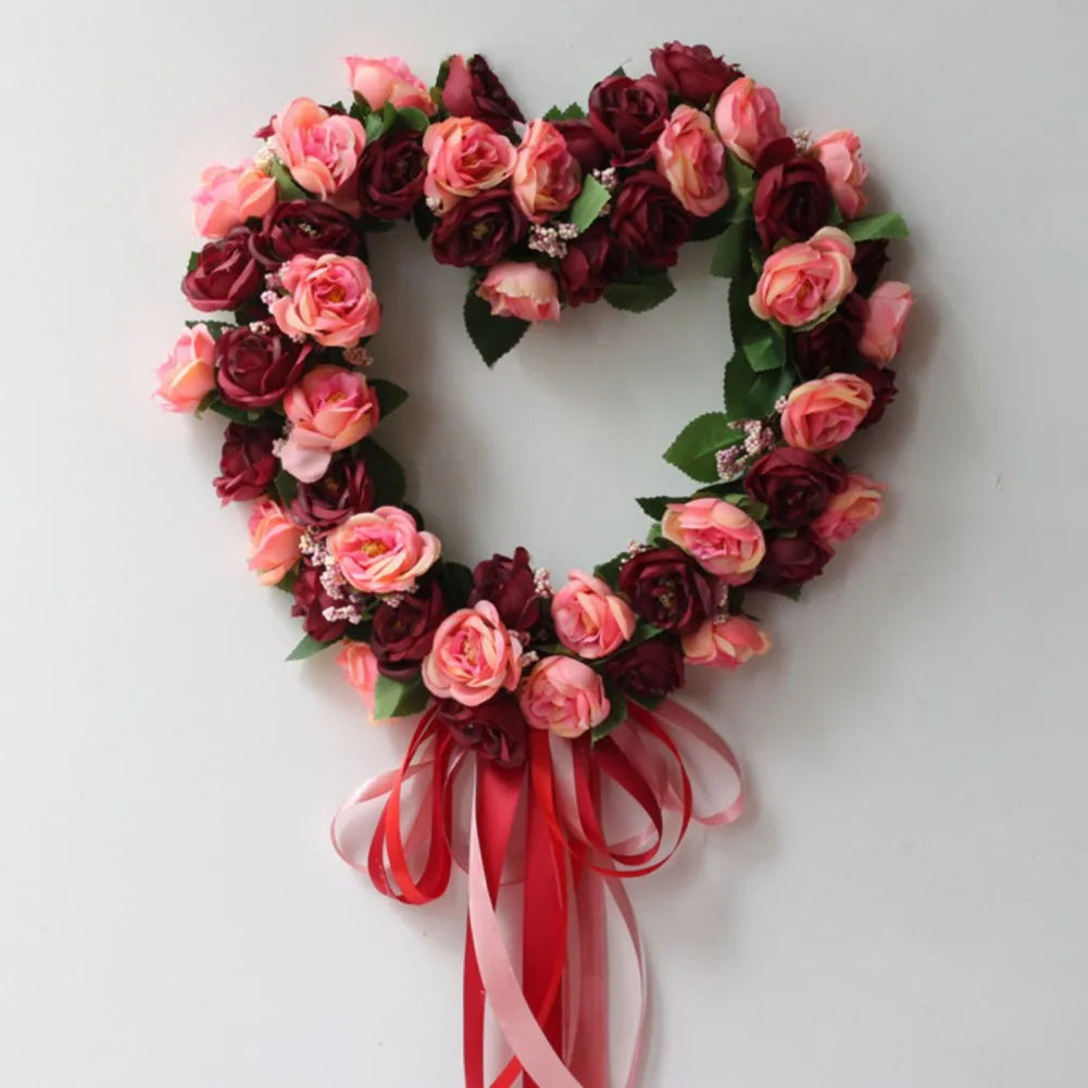 Valentines Wreath For Front Door Heart Shape Artificial Rose