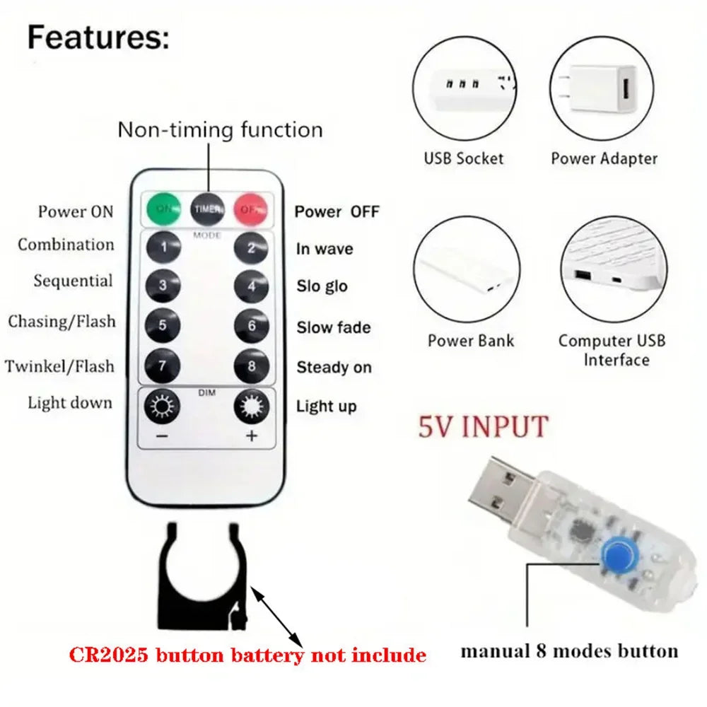 USB Curtain Garland with 8 Modes for New Year Gift
