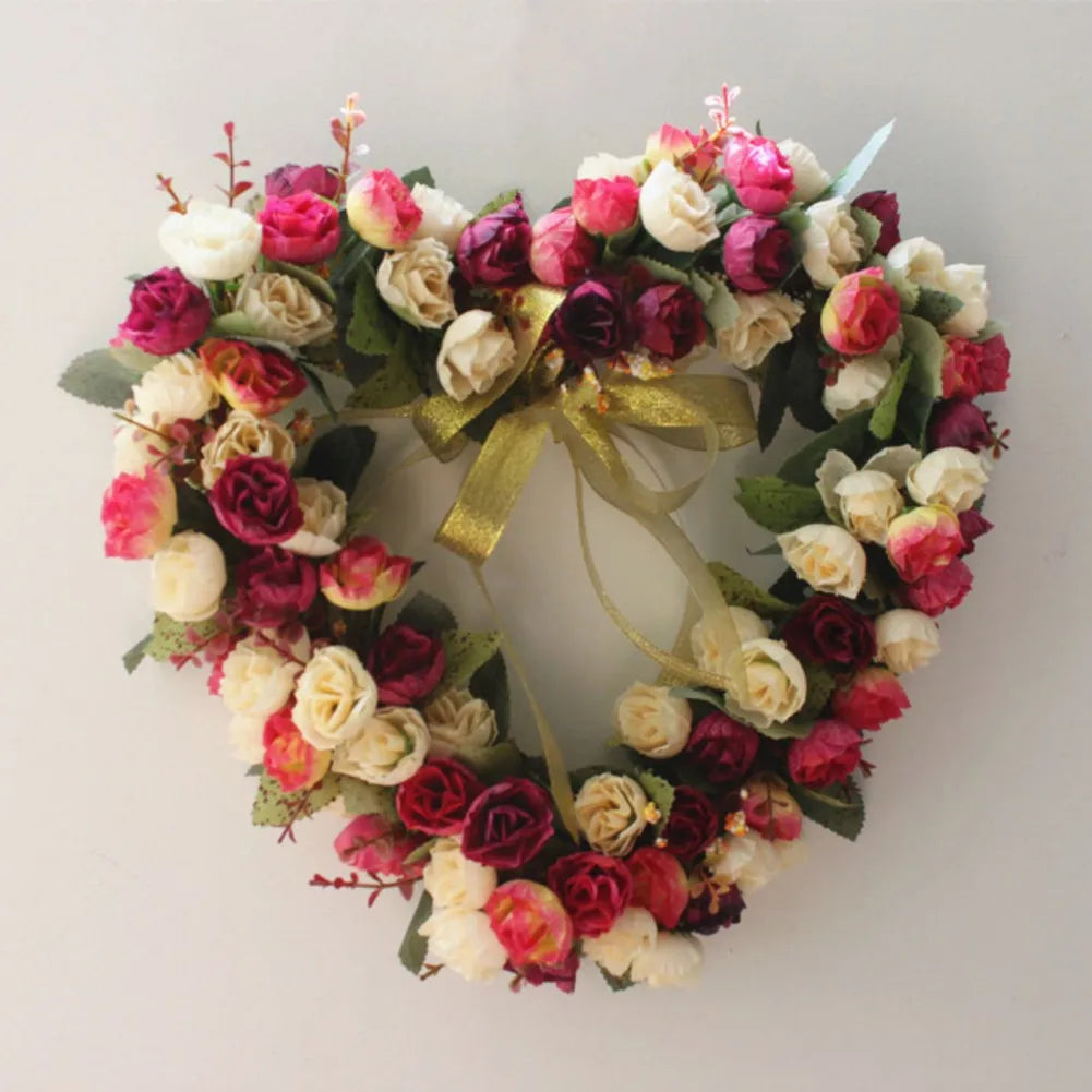 Valentines Wreath For Front Door Heart Shape Artificial Rose
