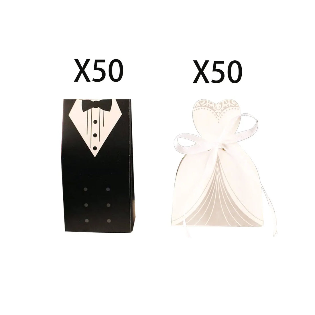100Pcs Wedding Candy Boxes Groom Bridal Dress Shaped Gifts