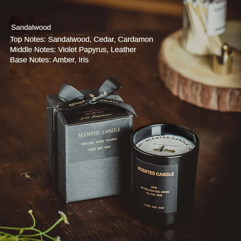 100% Natural Soy Wax Candles Jar Sandalwood Scented Black Candles