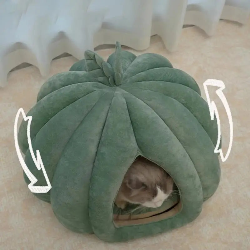 Enclosed Pumpkin Cat Bed for Winter