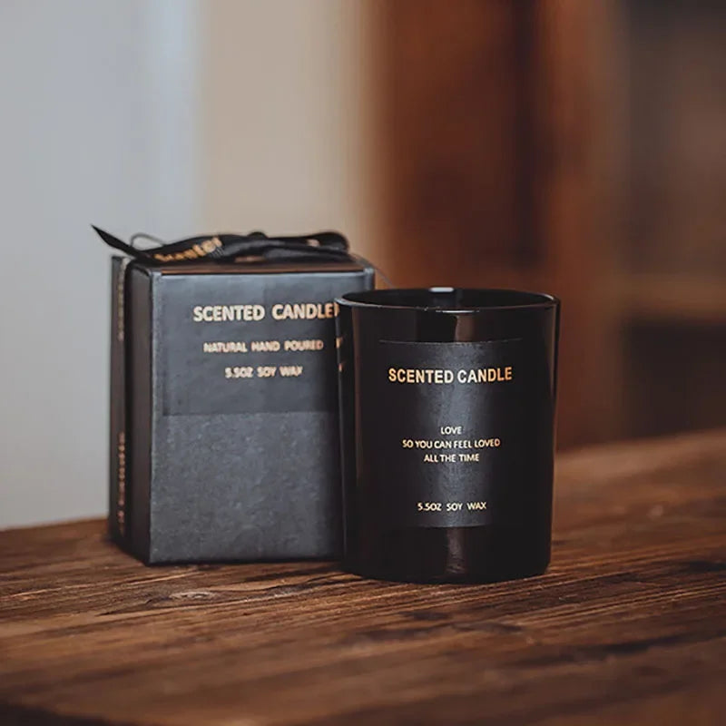 100% Natural Soy Wax Candles Jar Sandalwood Scented Black Candles