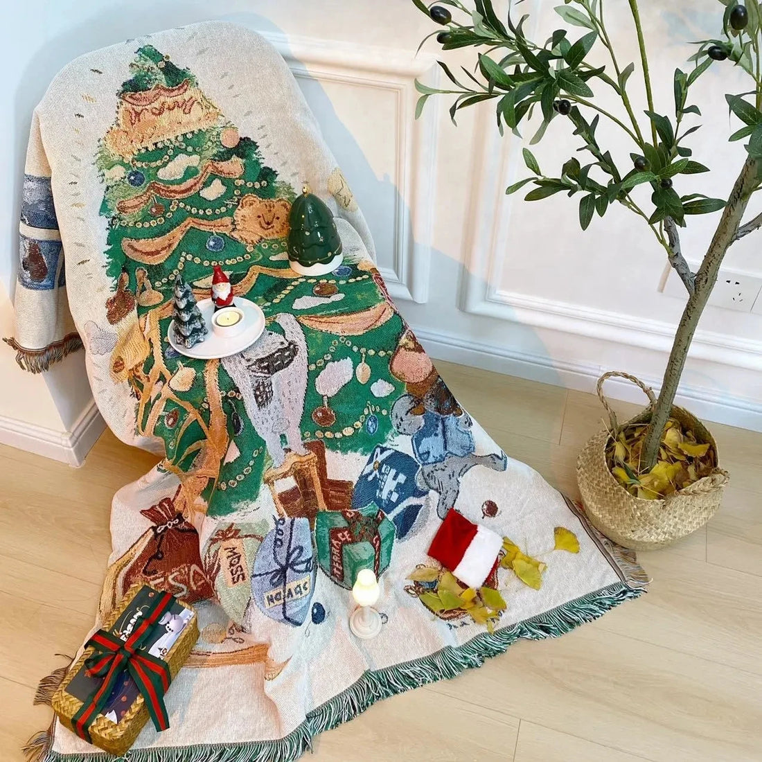 New Years Gifts Blanket Nutcracker Christmas Tree