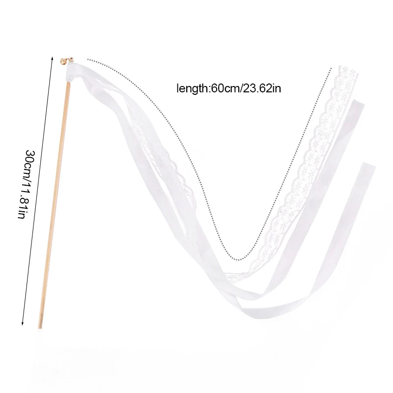20/50Pcs White Ribbon Wands with Bells Wedding Favors