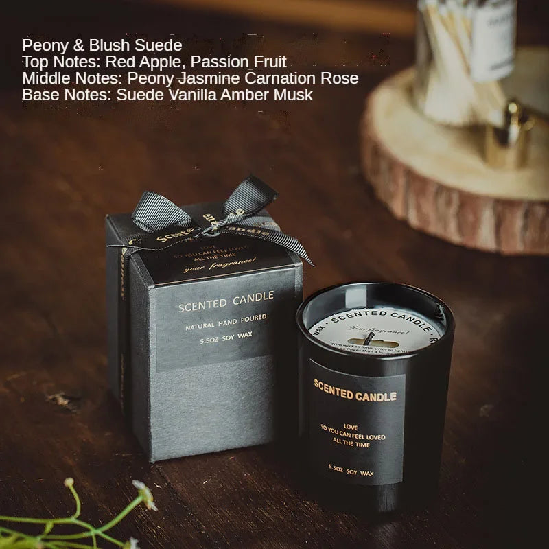 100% Natural Soy Wax Candles Jar Sandalwood Scented Black Candles