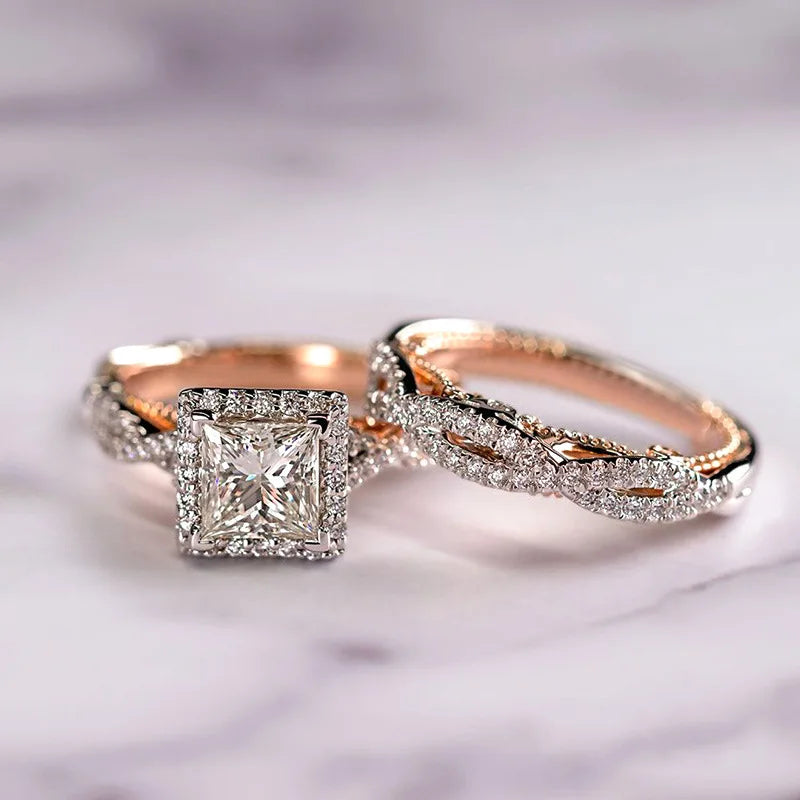 18K Rose Gold Couple Lab Diamond Ring sets Party Wedding