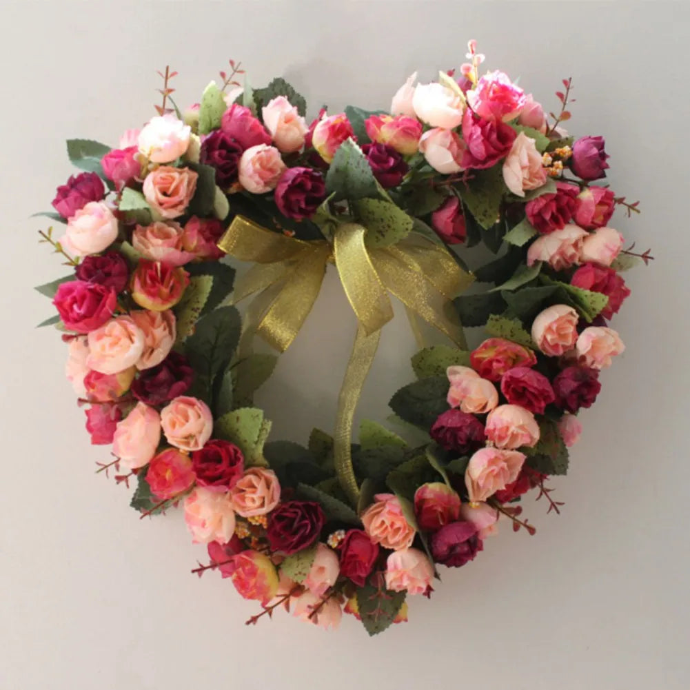 Valentines Wreath For Front Door Heart Shape Artificial Rose