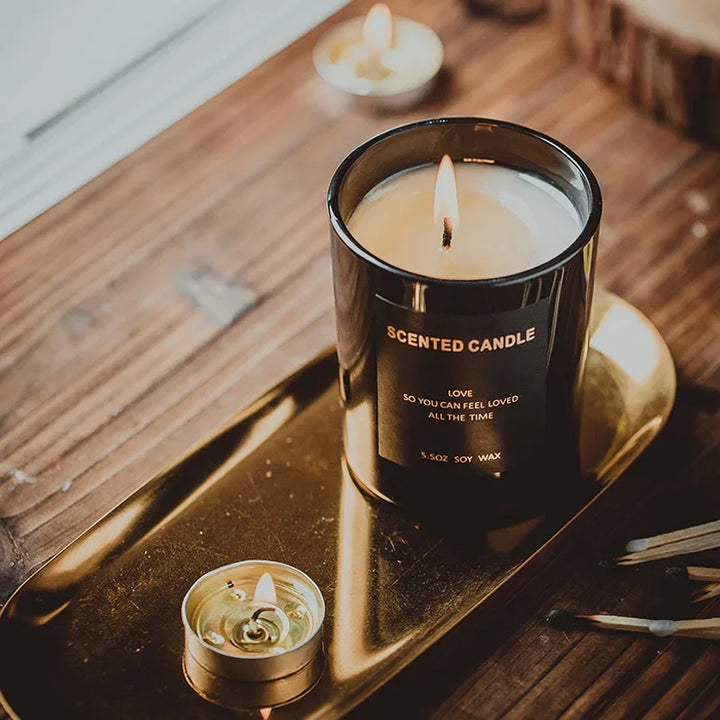 100% Natural Soy Wax Candles Jar Sandalwood Scented Black Candles