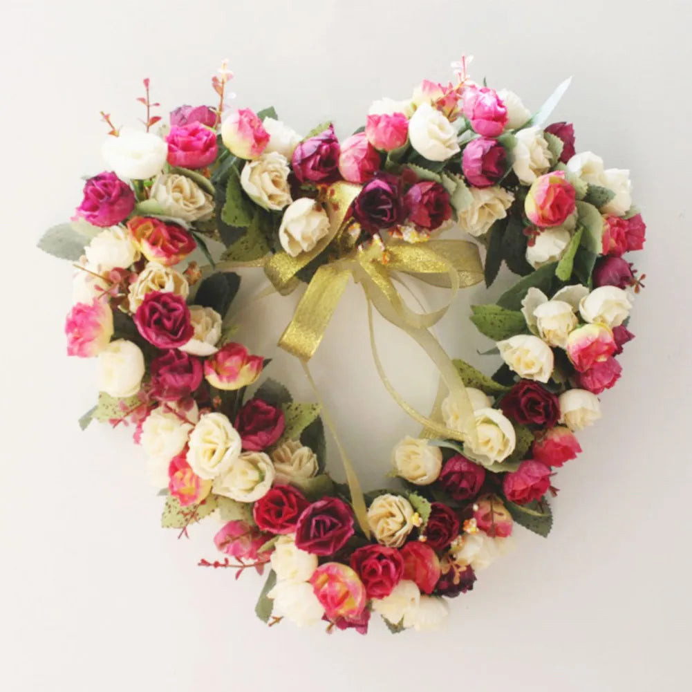 Valentines Wreath For Front Door Heart Shape Artificial Rose