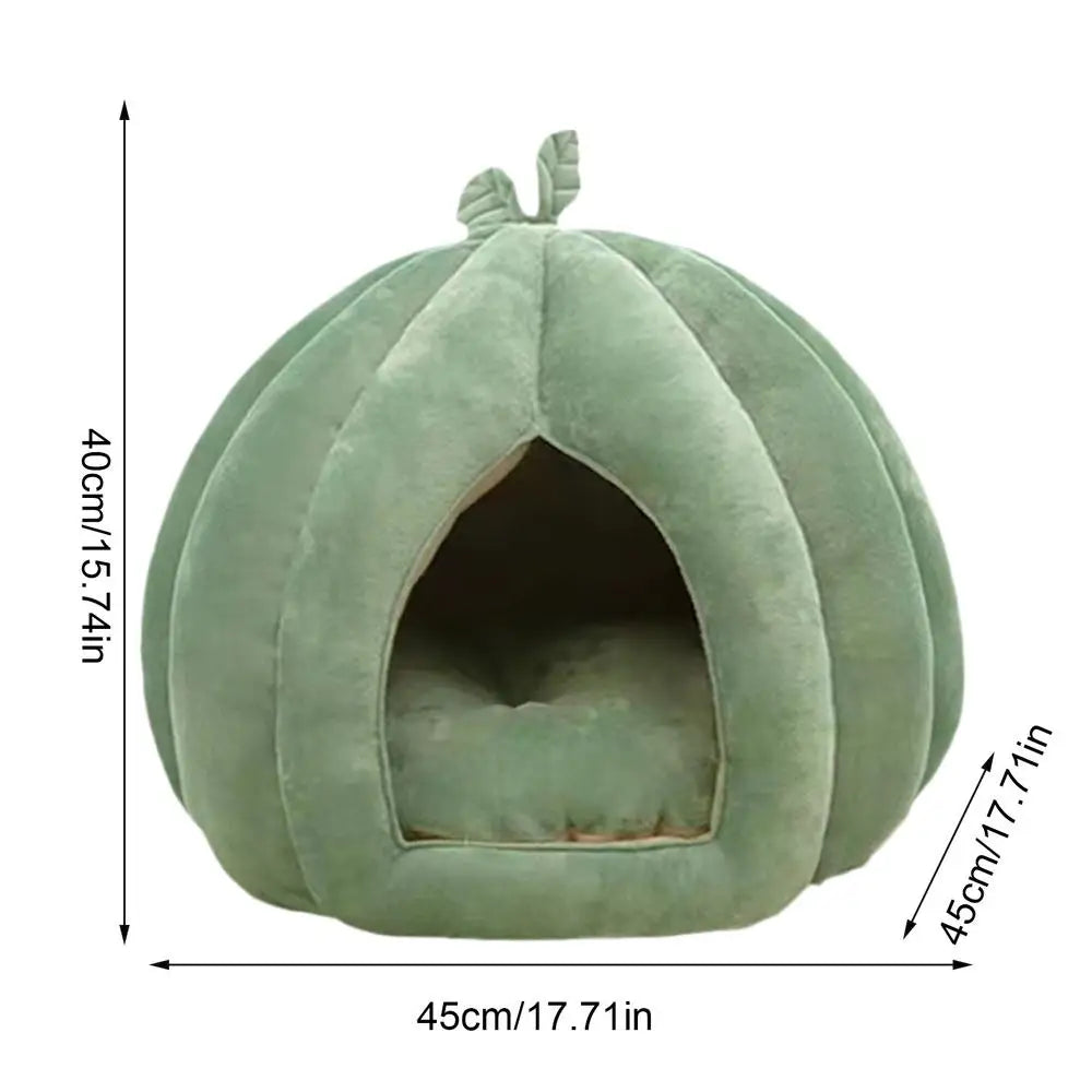 Enclosed Pumpkin Cat Bed for Winter