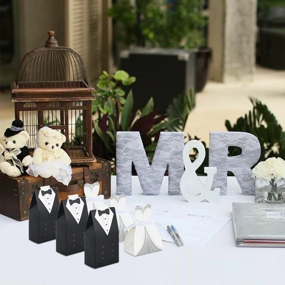 50Pcs Bride And Groom Candy Boxes Wedding Favor
