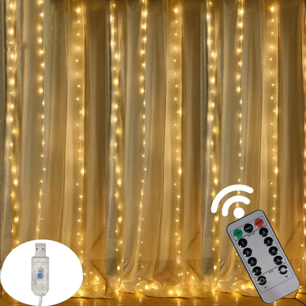 USB Curtain Garland with 8 Modes for New Year Gift