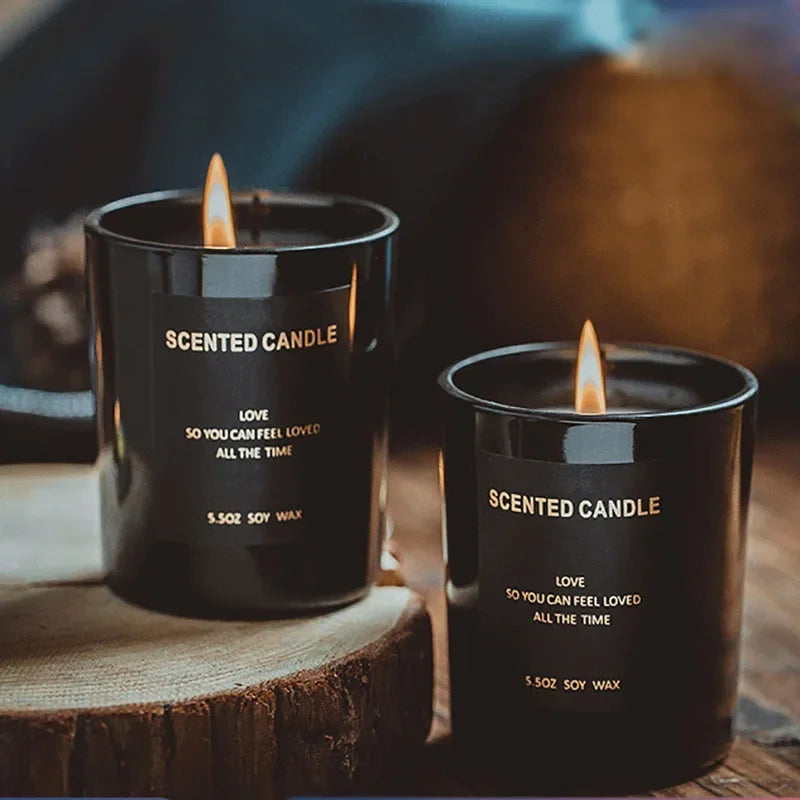 100% Natural Soy Wax Candles Jar Sandalwood Scented Black Candles