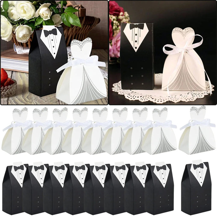100Pcs Wedding Candy Boxes Groom Bridal Dress Shaped Gifts