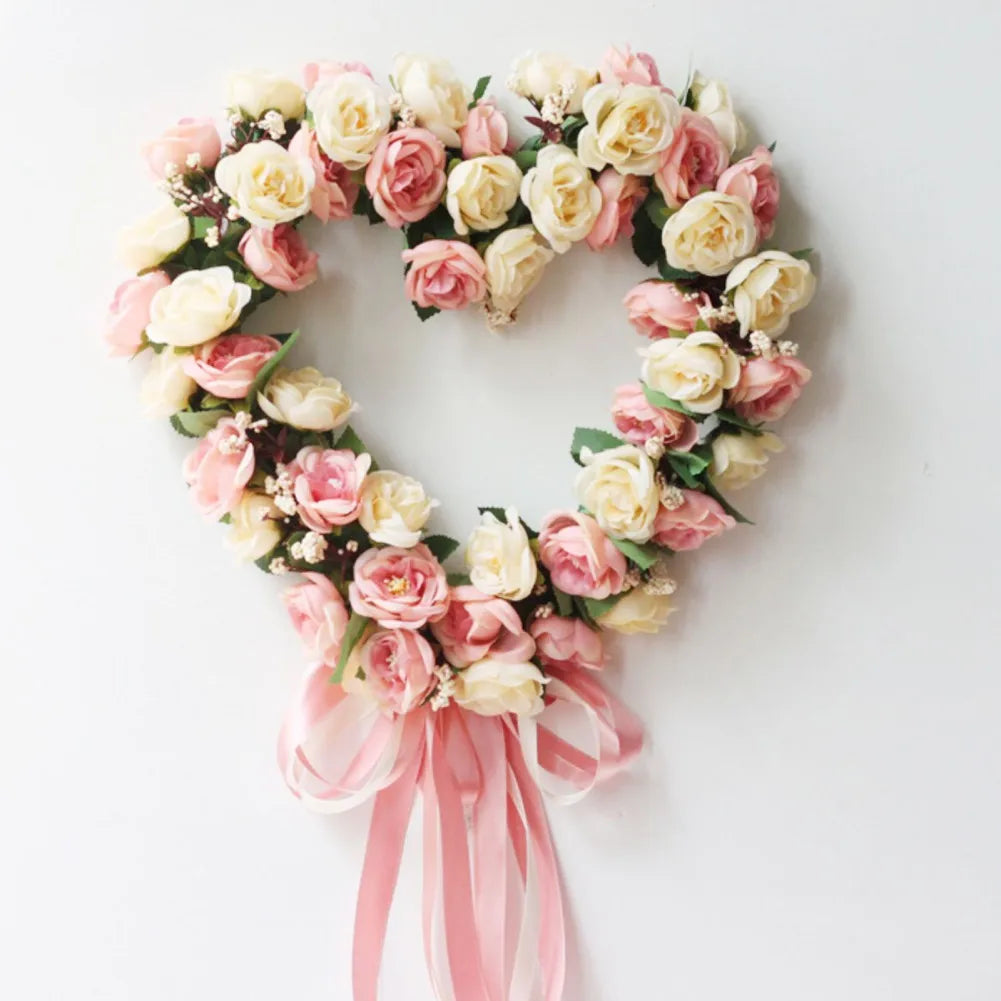 Valentines Wreath For Front Door Heart Shape Artificial Rose