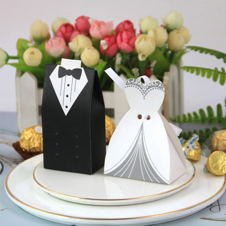50Pcs Bride And Groom Candy Boxes Wedding Favor